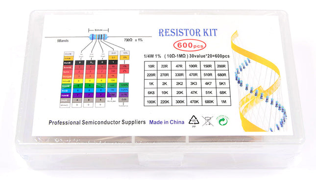 Box of 600 1% 0.25W Metal Film Resistor, 20 each of 30 Values