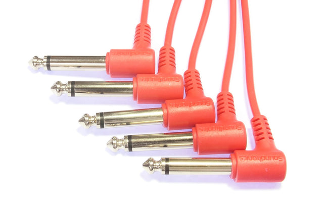 1/4" (6.35mm) 150cm Red Modular Synth Angle Patch Leads Pack of 5