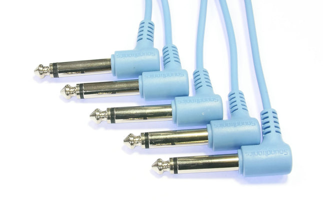 1/4" (6.35mm) 150cm Blue Modular Synth Angle Patch Leads Pack of 5
