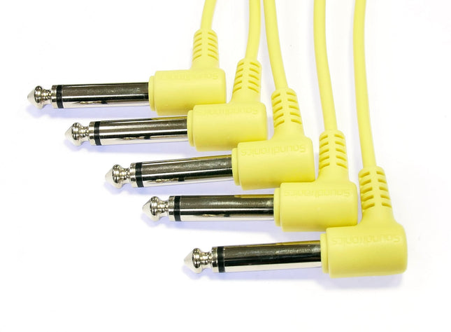 1/4" (6.35mm) 105cm Yellow Modular Synth Angle Patch Leads Pack of 5