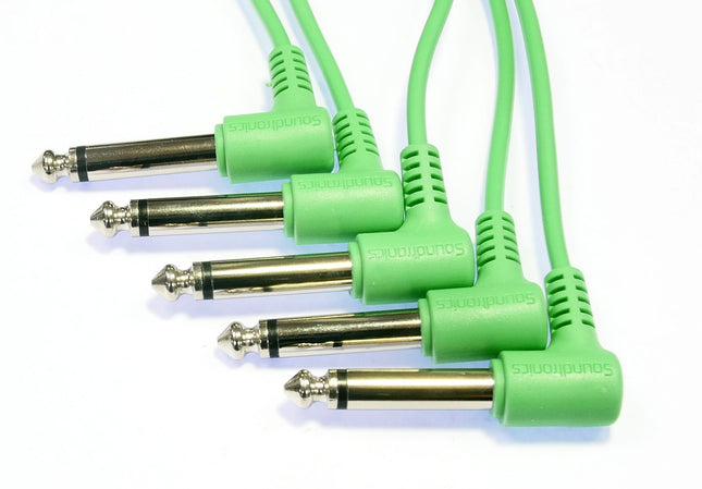 1/4" (6.35mm) 15cm Green Modular Synth Angle Patch Leads Pack of 5