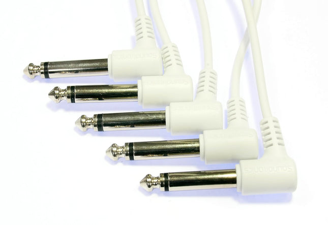 1/4" (6.35mm) 105cm White Modular Synth Angle Patch Leads Pack of 5