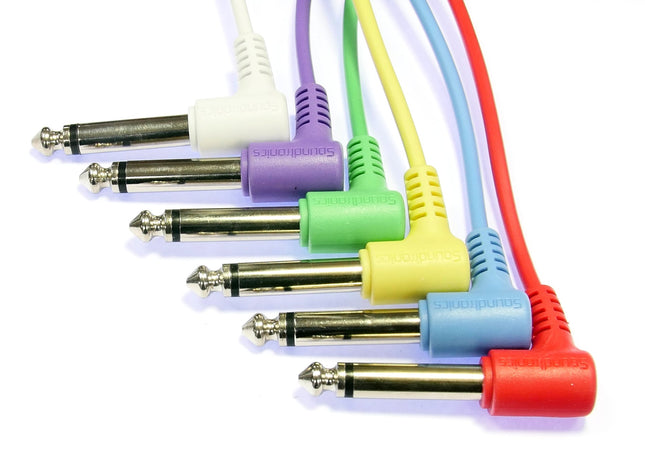 1/4" (6.35mm) 105cm 6 x Mixed Colour Modular Synth Angle Patch Leads