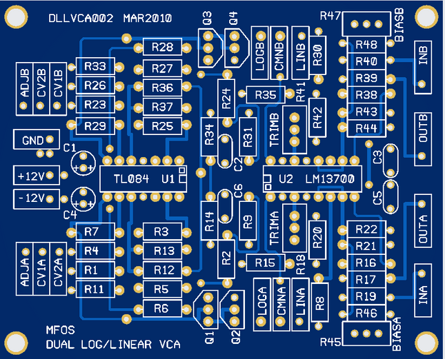 MFOS VCA Log / Lin Synth Module Bare PCB