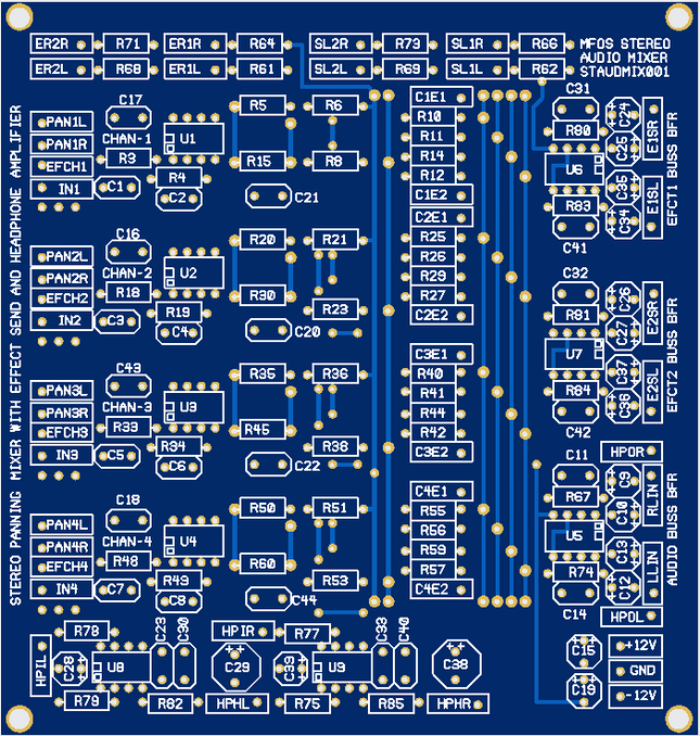 MFOS Stereo Panning Mixer Synth Module Bare PCB