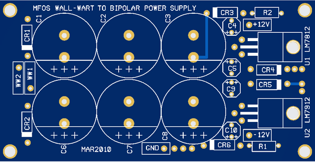 MFOS Wall Wart Bipolar Power Supply Bare PCB