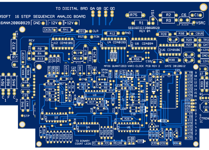 MFOS 16-Step Quantized Vari-Clock Analogue Sequencer, 3 PCB Set