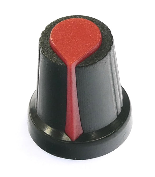 Red on Black knob for 6mm spline 14.2mm Skirt dia by 16.5mm high