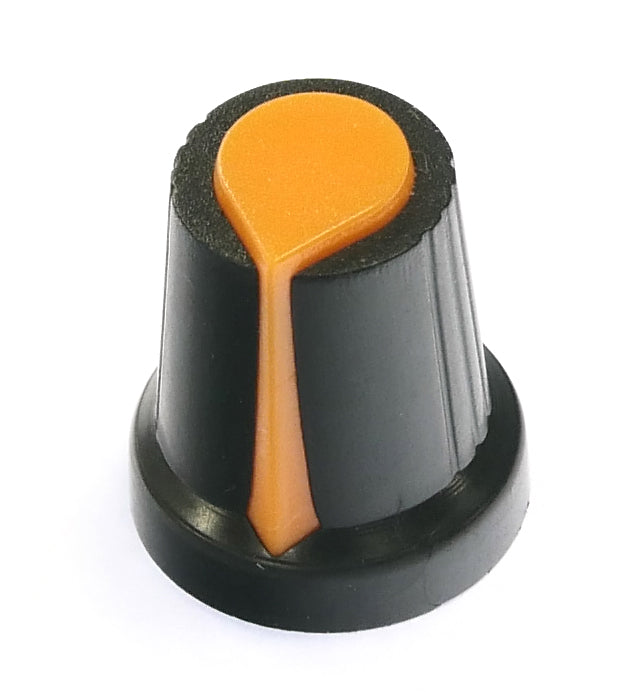 Orange on Black knob for 6mm spline 14.2mm Skirt dia by 16.5mm high