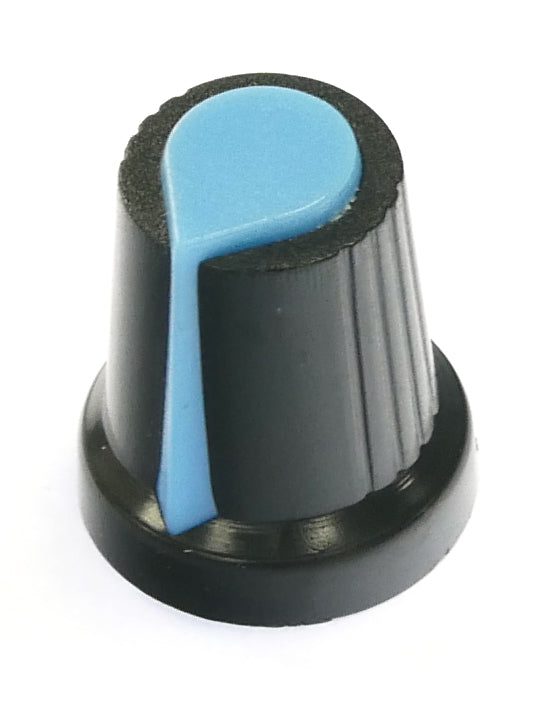 Blue on Black knob for 6mm spline 14.2mm Skirt dia by 16.5mm high