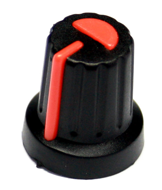 Black 16mm Push Fit Knob with Orange Pointer for 6mm Splined Shaft