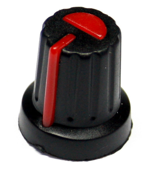 Black 16mm Push Fit Knob with Red Pointer for 6mm Splined Shaft