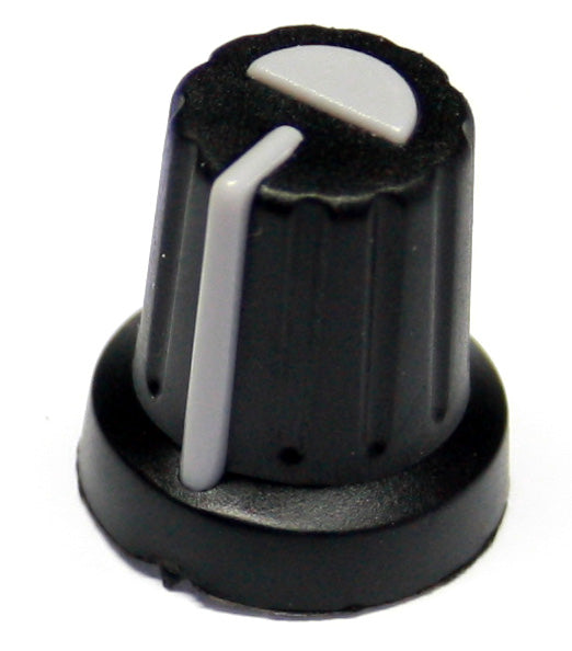 Black 16mm Push Fit Knob with Grey Pointer for 6mm Splined Shaft