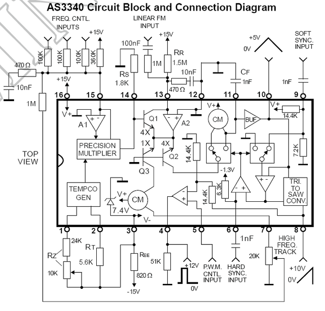 AS3340 Voltage Controlled Oscillator (VCO) 16-Pin DIP