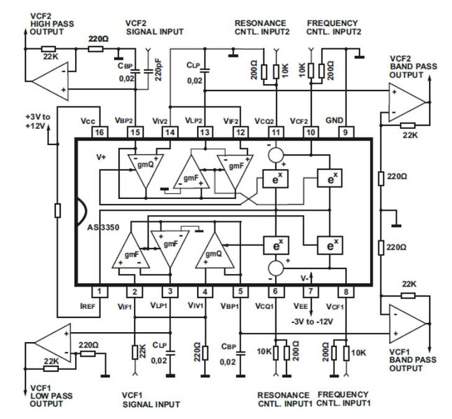 AS3350 Dual Voltage Controlled State Variable Filter 16-Pin DIP