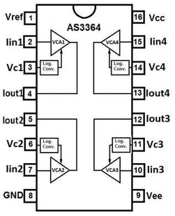 AS3364 Quad VCA (Linear) 16-Pin DIP