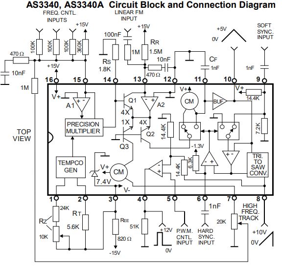 AS3340A Voltage Controlled Oscillator (VCO) 16-Pin DIP